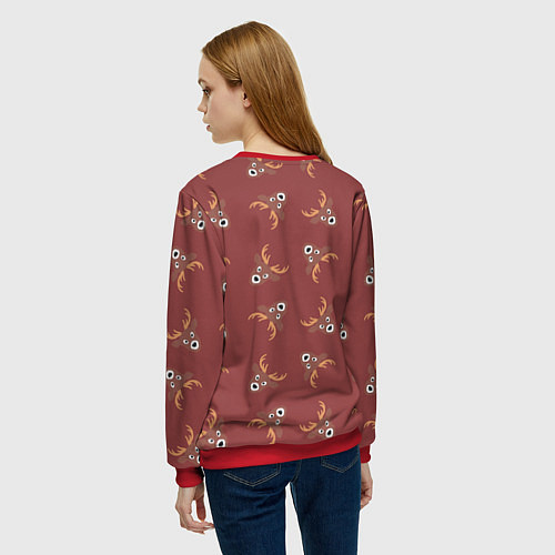 Женский свитшот Эстетика: праздничные олени на бордовом фоне / 3D-Красный – фото 4