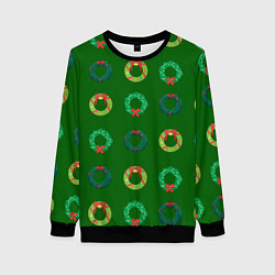 Свитшот женский Зеленые рождественские венки омелы, цвет: 3D-черный