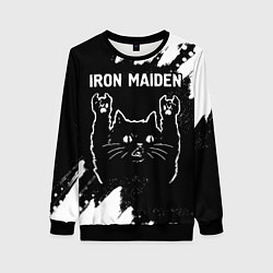 Свитшот женский Группа Iron Maiden и рок кот, цвет: 3D-черный