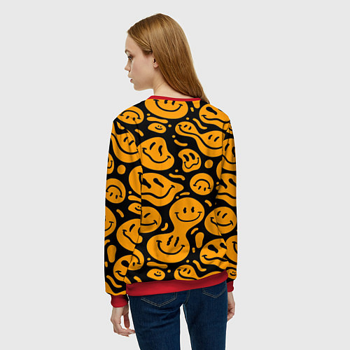 Женский свитшот Растекающийся оранжевый смайл / 3D-Красный – фото 4