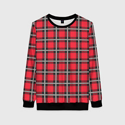 Свитшот женский Красная шотландская клетка, цвет: 3D-черный