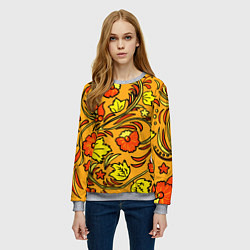 Свитшот женский Хохлома золотой фон, цвет: 3D-меланж — фото 2