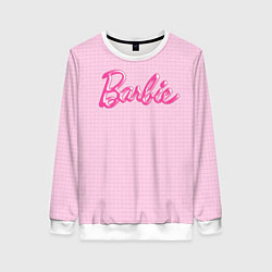 Свитшот женский Барби - логотип на клетчатом фоне, цвет: 3D-белый