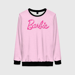 Свитшот женский Барби - логотип на клетчатом фоне, цвет: 3D-черный