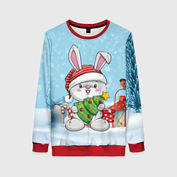 Свитшот женский Зайчик с елочкой - новый год, цвет: 3D-красный