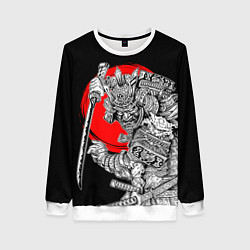 Свитшот женский Самурай с мечом на черном фоне, цвет: 3D-белый