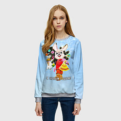 Свитшот женский Зайчик с ёлкой с советских открыток, цвет: 3D-меланж — фото 2