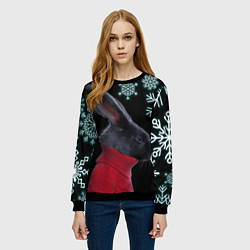 Свитшот женский Зимний кролик в свитере, цвет: 3D-черный — фото 2