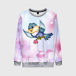 Женский свитшот Птица летит с цветком в лапах