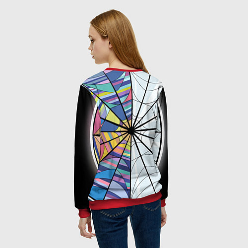 Женский свитшот Уэнсдэй играет на виолончели на фоне окна / 3D-Красный – фото 4