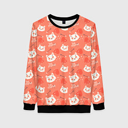Свитшот женский Паттерн кот на персиковом фоне, цвет: 3D-черный