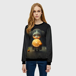 Свитшот женский Девочка с мандарином в руках, цвет: 3D-черный — фото 2