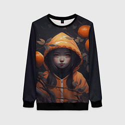 Свитшот женский Девочка в оранжевой толстовке, цвет: 3D-черный