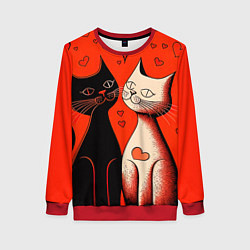 Свитшот женский Влюблённые кошки на красном фоне, цвет: 3D-красный
