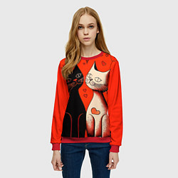 Свитшот женский Влюблённые кошки на красном фоне, цвет: 3D-красный — фото 2