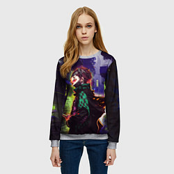 Свитшот женский Клинок, рассекающий демонов - Киберпанк, цвет: 3D-меланж — фото 2