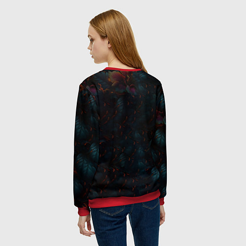 Женский свитшот Огненный цветок на темном фоне / 3D-Красный – фото 4