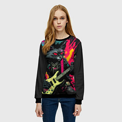 Свитшот женский Rocker Cat on a dark background - C-Cats collectio, цвет: 3D-черный — фото 2