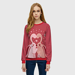 Свитшот женский Зайчики на День святого валентина, цвет: 3D-красный — фото 2