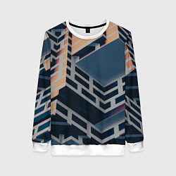 Свитшот женский Геометрическое здание из золотых и синих блоков, цвет: 3D-белый