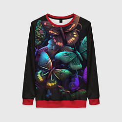 Свитшот женский Разные неоновые бабочки, цвет: 3D-красный