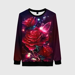 Свитшот женский Розы с огоньками, цвет: 3D-черный