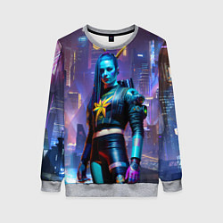 Свитшот женский Cyberpunk - brave girl - neural network, цвет: 3D-меланж