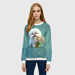 Свитшот женский Белая собака милаха, цвет: 3D-белый — фото 2