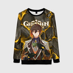 Свитшот женский Чжун Ли на фоне монолита камня, цвет: 3D-черный