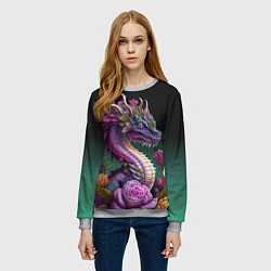Свитшот женский Неоновый дракон с цветами, цвет: 3D-меланж — фото 2