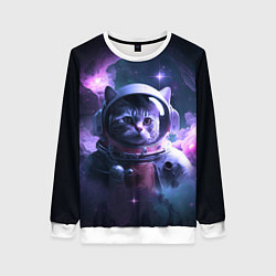 Свитшот женский Котик космонавт, цвет: 3D-белый