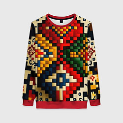 Свитшот женский Русский узор крестиком, цвет: 3D-красный