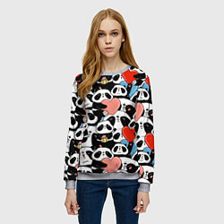 Свитшот женский Панды с сердечками, цвет: 3D-меланж — фото 2