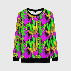 Свитшот женский Абстрактные кактусы, цвет: 3D-черный