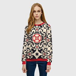 Свитшот женский Паттерн из чёрных и красных символов, цвет: 3D-красный — фото 2