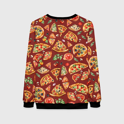 Женский свитшот Кусочки пиццы ассорти - акварельный паттерн / 3D-Черный – фото 2