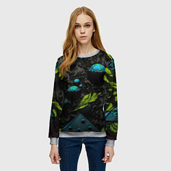 Свитшот женский Зеленые абстрактные листья, цвет: 3D-меланж — фото 2