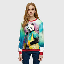 Свитшот женский Прикольный панда в модной куртке, цвет: 3D-красный — фото 2