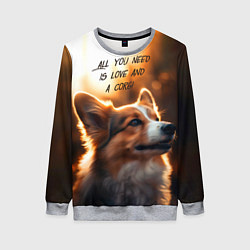 Свитшот женский Любовь и корги, цвет: 3D-меланж