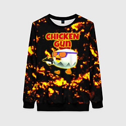 Свитшот женский Chicken Gun на фоне огня, цвет: 3D-черный