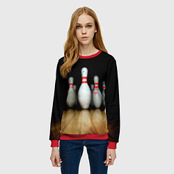 Свитшот женский Боулинг - кегли на дорожке, цвет: 3D-красный — фото 2
