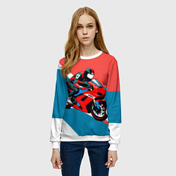 Свитшот женский Нарисованный мотоциклист, цвет: 3D-белый — фото 2