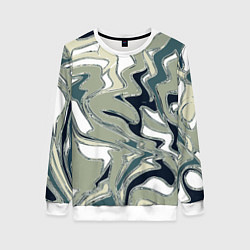 Свитшот женский Абстракция оливковый, цвет: 3D-белый