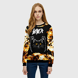 Свитшот женский Slayer рок кот и огонь, цвет: 3D-черный — фото 2