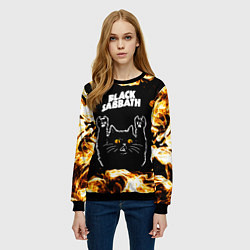Свитшот женский Black Sabbath рок кот и огонь, цвет: 3D-черный — фото 2