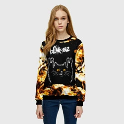 Свитшот женский Blink 182 рок кот и огонь, цвет: 3D-черный — фото 2