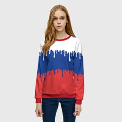 Свитшот женский Флаг России - потёки, цвет: 3D-красный — фото 2