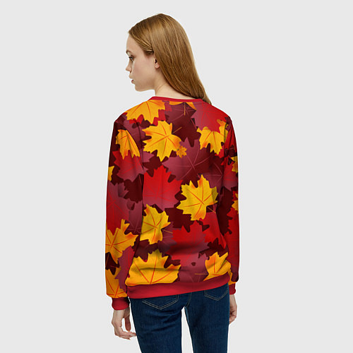Женский свитшот Кленовые листья паттерном / 3D-Красный – фото 4
