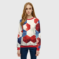 Свитшот женский Белые синие красные плиты, цвет: 3D-красный — фото 2