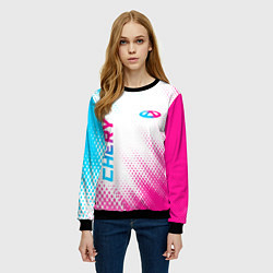 Свитшот женский Chery neon gradient style: надпись, символ, цвет: 3D-черный — фото 2